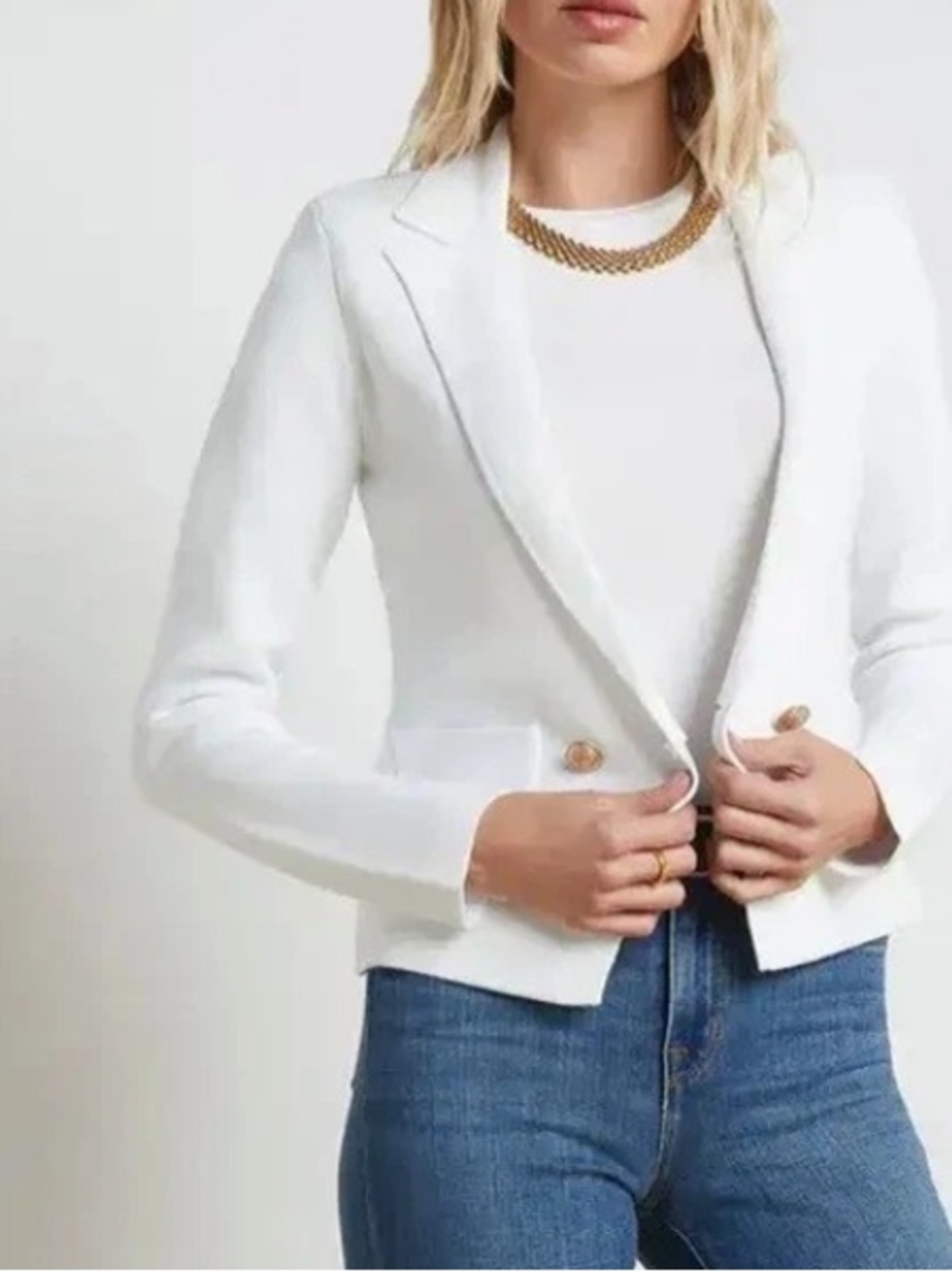 NWT L'agence Sofia $395. Ivory- White Knit Blazer Size XL
